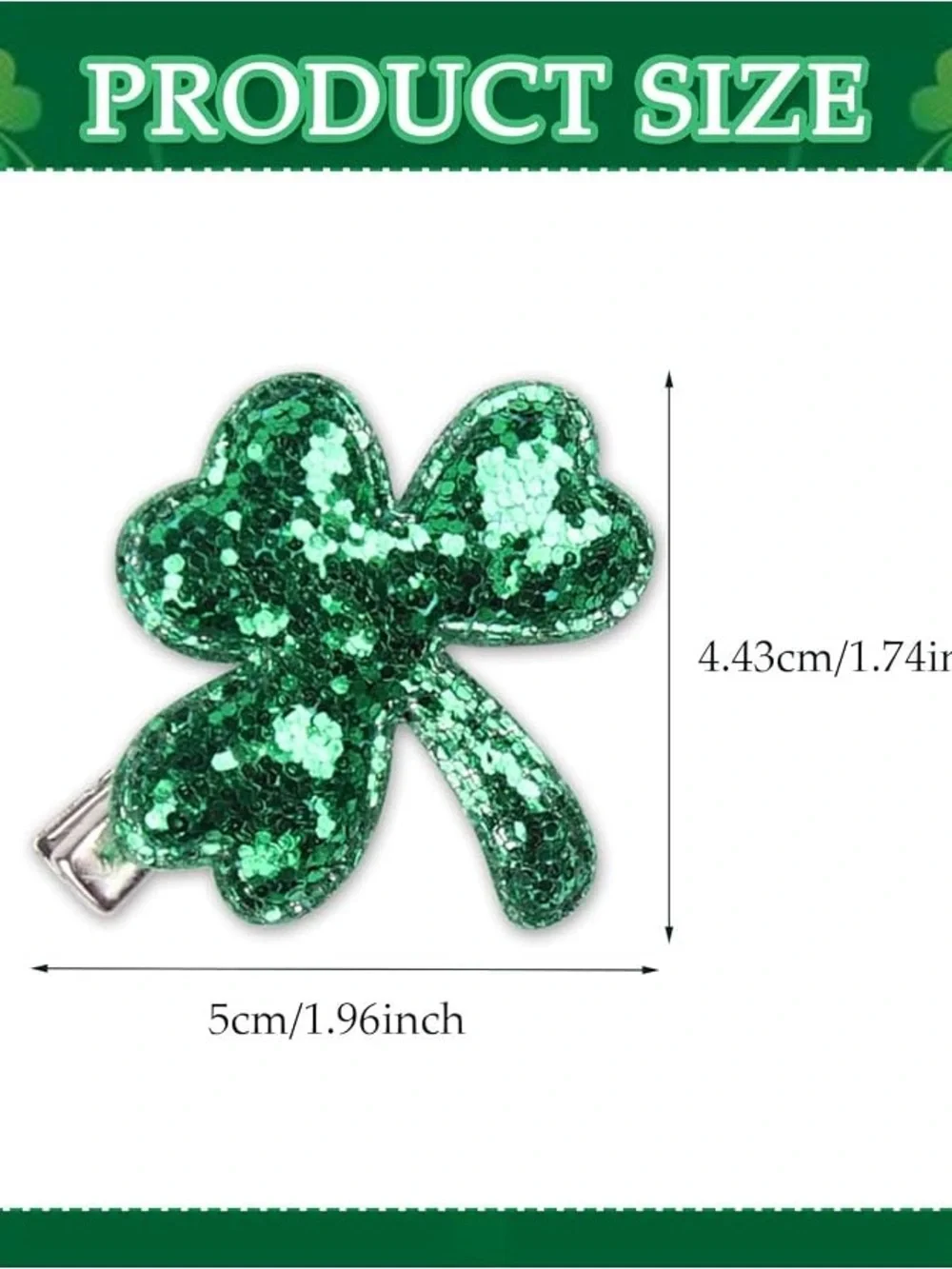 Green Glitter Shamrock Hair Clips - Set of 2